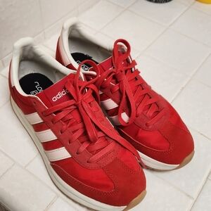 Adidas Red Sneakers with White Stripes